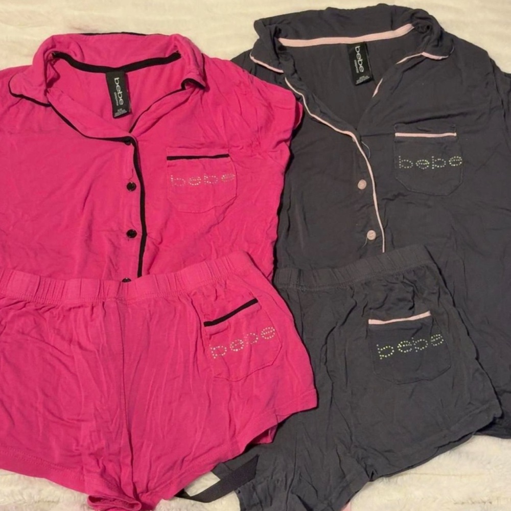 Bebe Vibrant Pink and Charcoal Pajama Duo